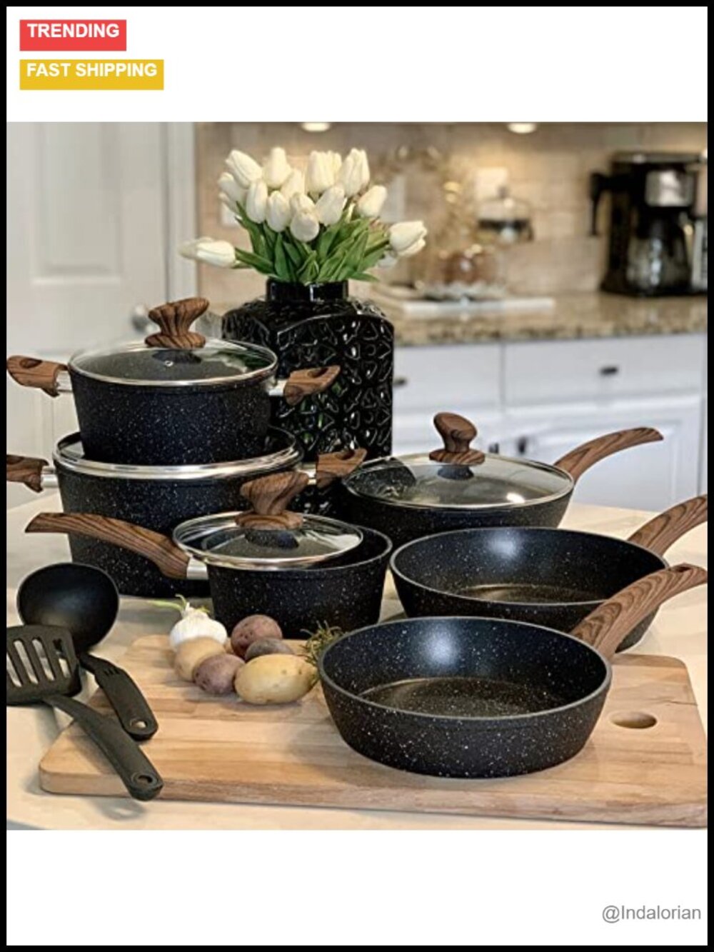 12pc Nonstick Induction Cookware Set Granite Coating